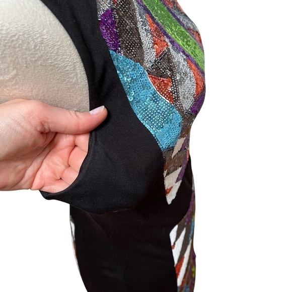 Bebe Black Stretchy Dress Women’s Medium Sequins Back Zipper - Picture 4 of 13